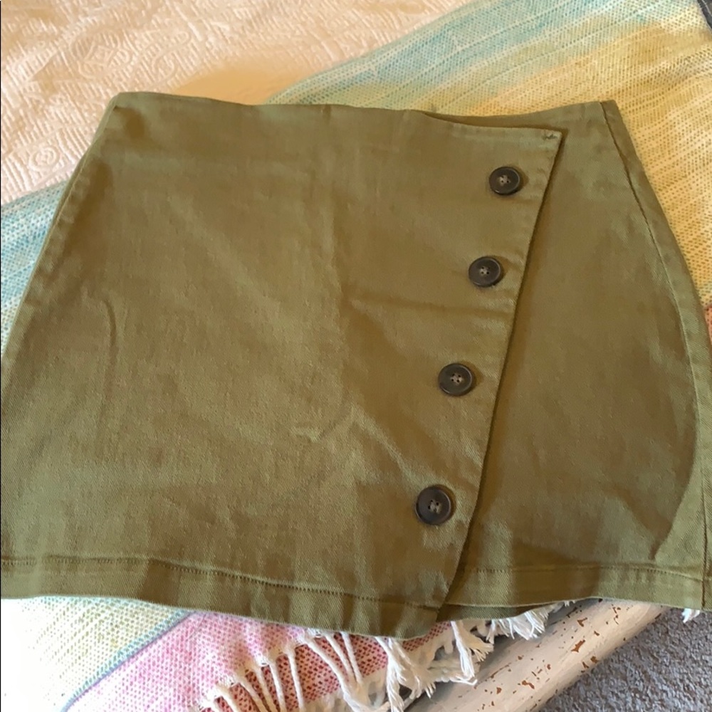 olive green faux wrap mini skirt
